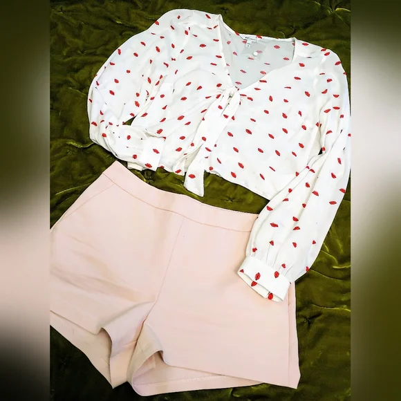 ✨️Final Price✨️Express Sz M Red Lips Patterned Long sleeve Crop top - Picture 3 of 6